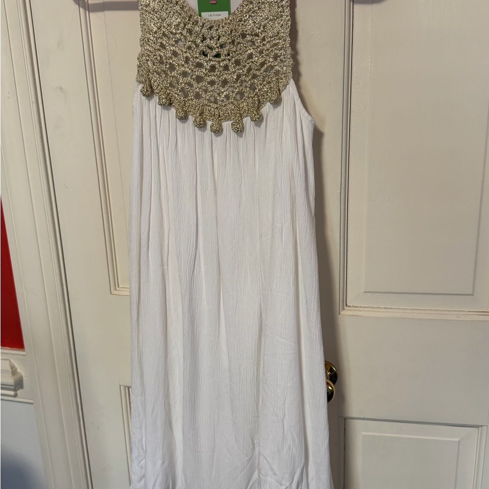 Lilly Pulitzer White Rachelle  Dress with Gold Accents new  xs